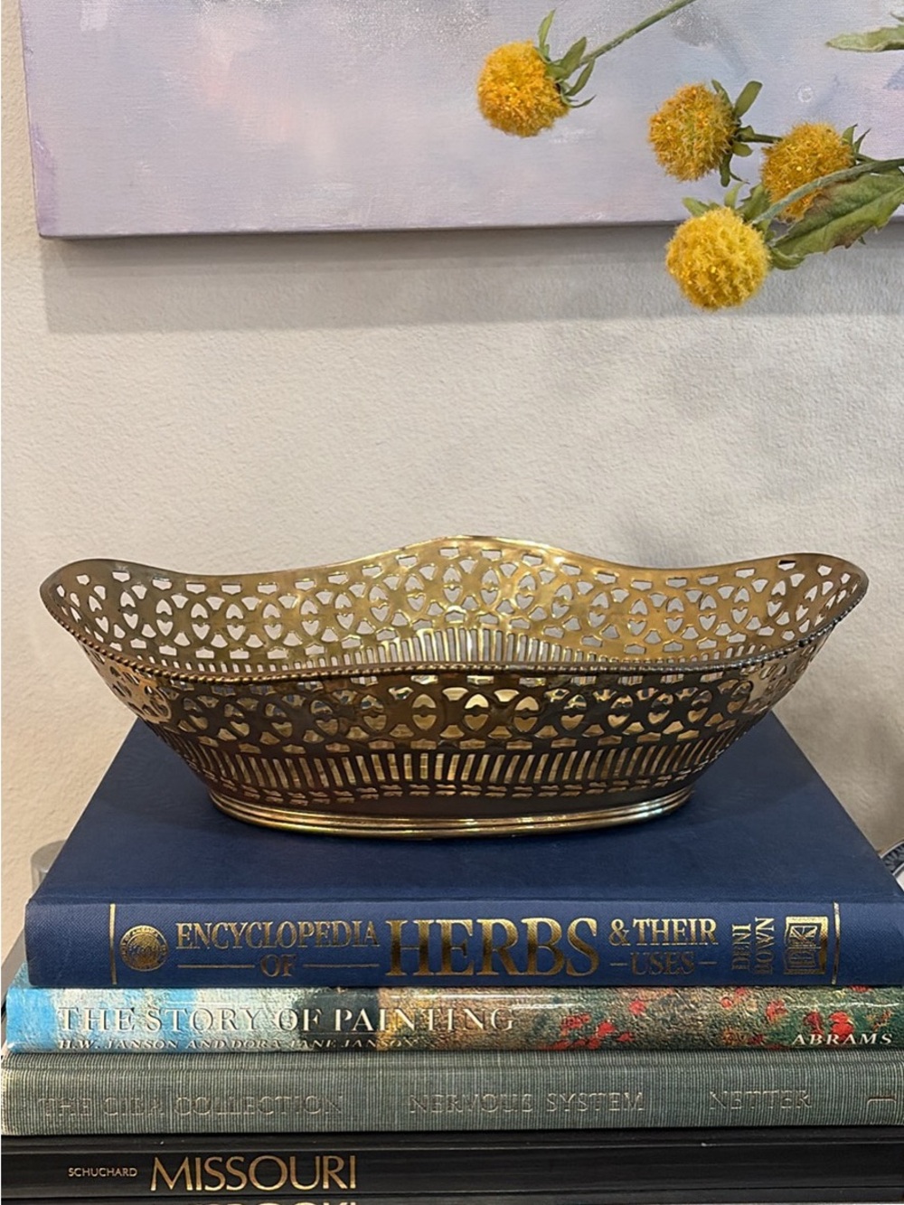 Vintage Brass Reticulated Bowl Basket Planter Pot Potpourri Dish
